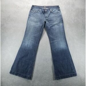 VTG 7 For All Mankind Jeans Womens 33 Blue Dojo Low Rise‎ Faded Dark Wash Y2K